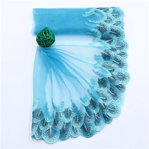 peacock-blue 1 метр красочная эластичная кружевная ткань стрейч 18-20 см кружевная ткань с широкой отделкой стреч сделай сам для шитья вышитая кружевная отделка для одежды - Цвет: peacock-blue