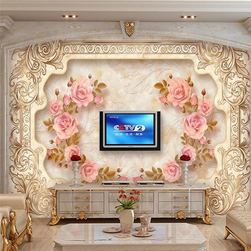 Papel де parede пользовательские обои 3d Европейский мрамор тисненый камень ТВ фон
