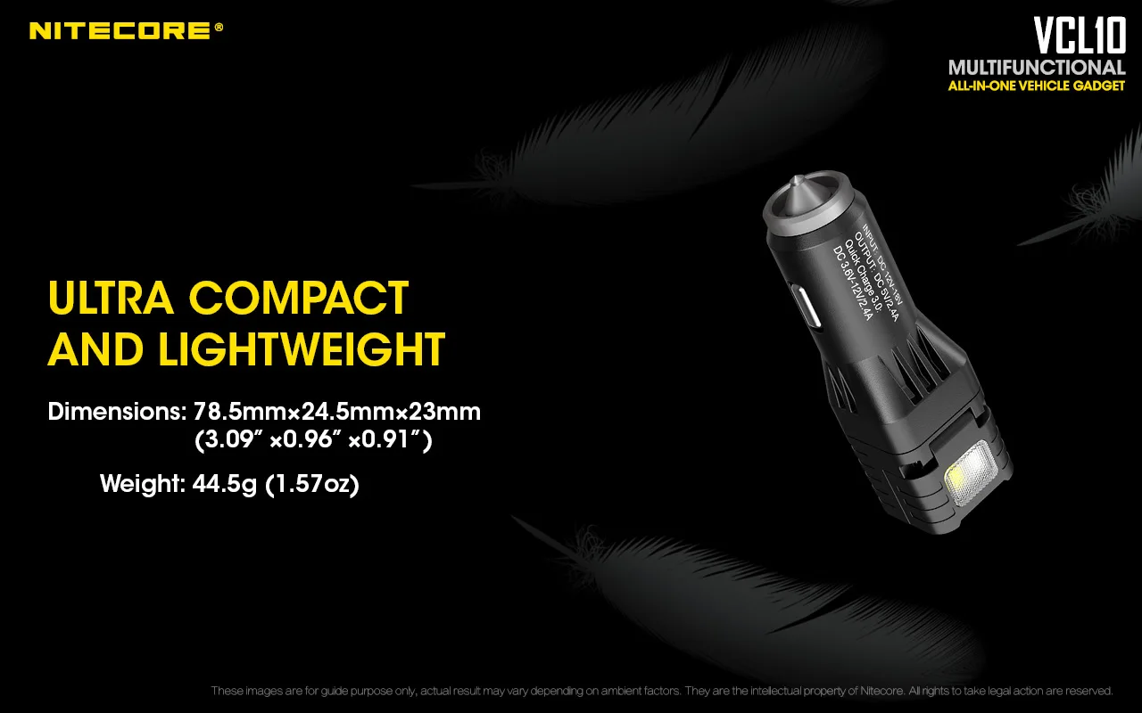 Nitecore vcl10 многофункциональный все-в-одном автомобиль гаджет поддержка QC 3,0 Автомобильное зарядное устройство/стекло Выключатель/аварийный Предупреждение ющий светильник