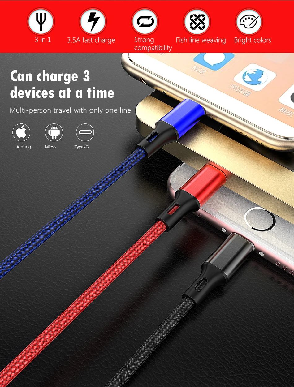 NOHON 3 в 1 зарядный кабель Micro USB 8 Pin для iPhone X 8 7 XS MAX XR Plus type C освещение для Xiaomi huawei 3.5A зарядный кабель