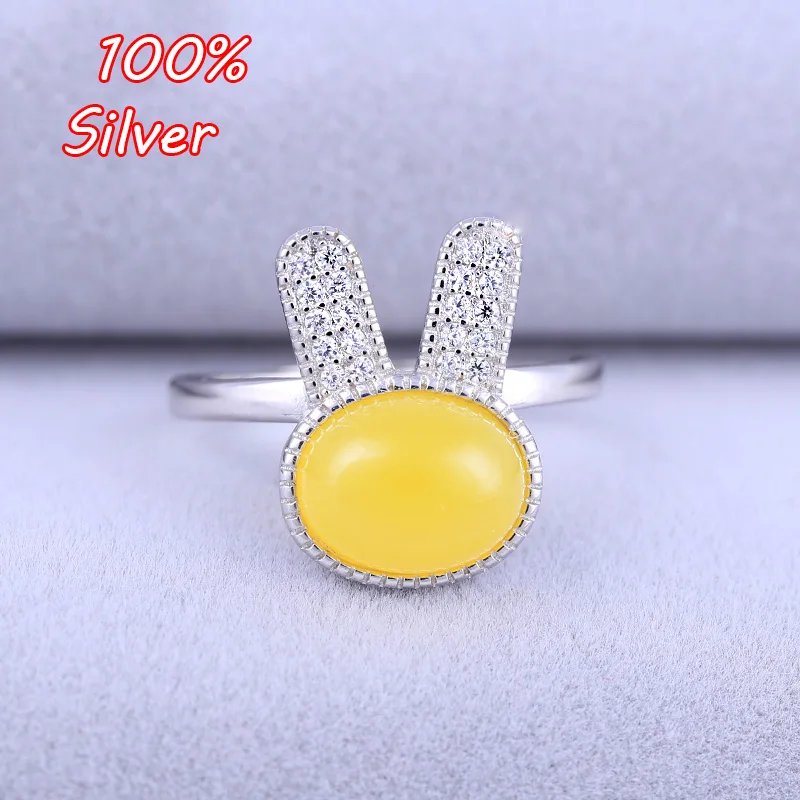

925 Sterling Silver Color Adjustable Rabbit Ring Base DIY Handmade Blanks 8*10mm Wax Settings for Women Jewelry Findings