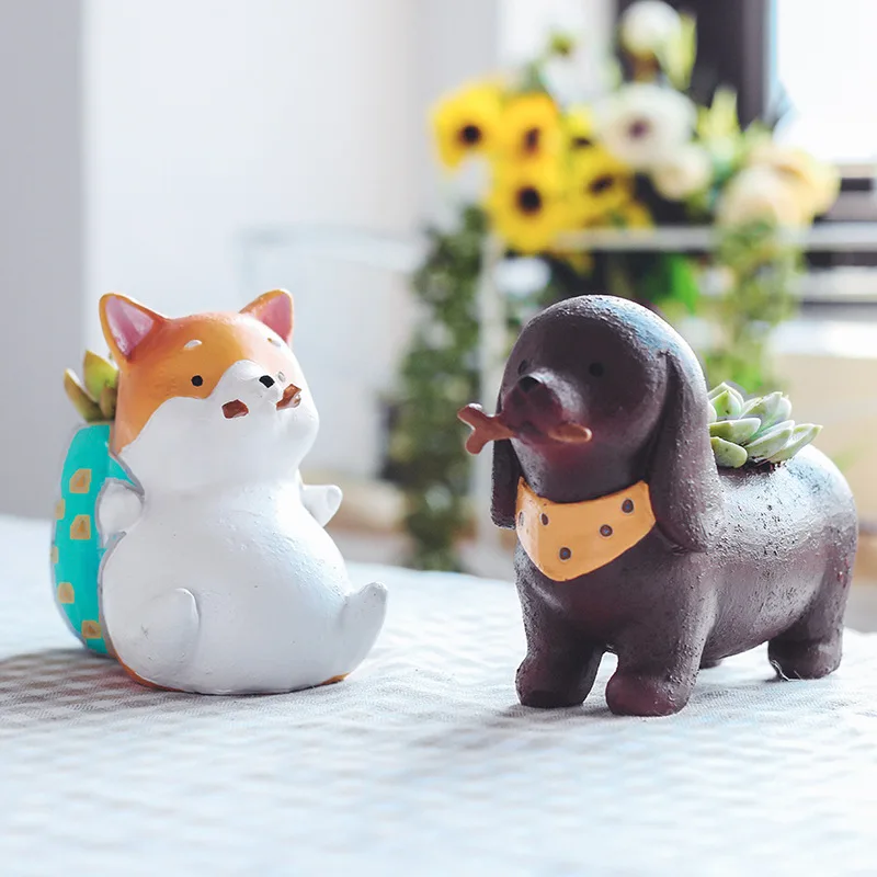 Суккуленты горшок Kawaii ZAKKA Акита такса собака хаски домашних животных смолы