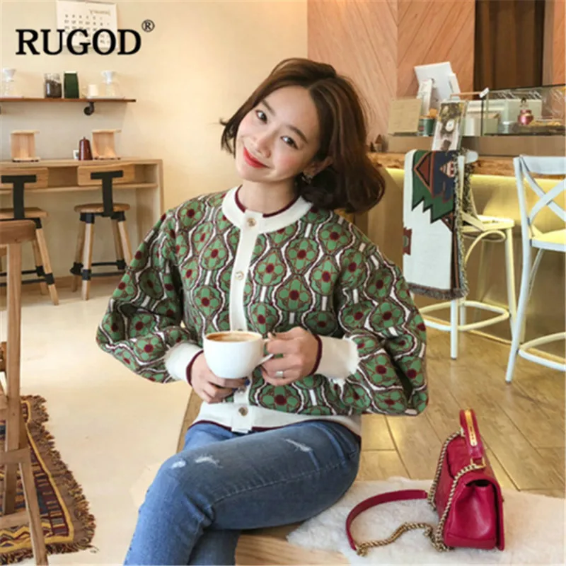 Женский винтажный свитер RUGOD с длинным рукавом и круглым вырезом цветочным