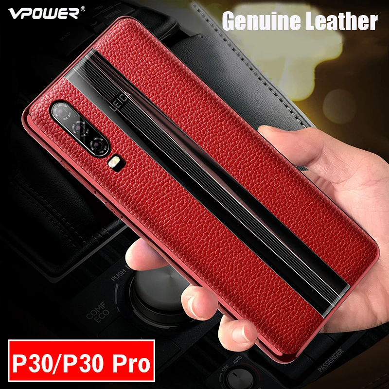 

For Huawei P30 Pro Leather Case Vpower Luxury Anti-knock Genuine Leather Plating Phone Back Case For Huawei P30 / P30 Pro Covers