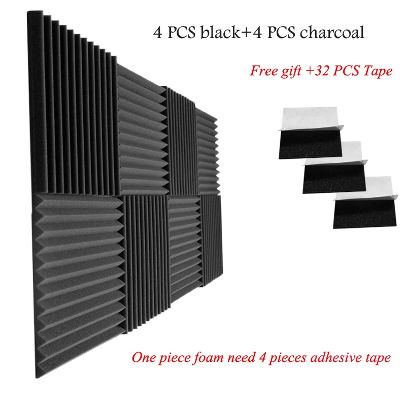 4charcoal 4black 8 шт. звукопоглощение 1"* 12"* " дюймов Клин акустическая пена с клейкой лентой - Цвет: 4charcoal 4black