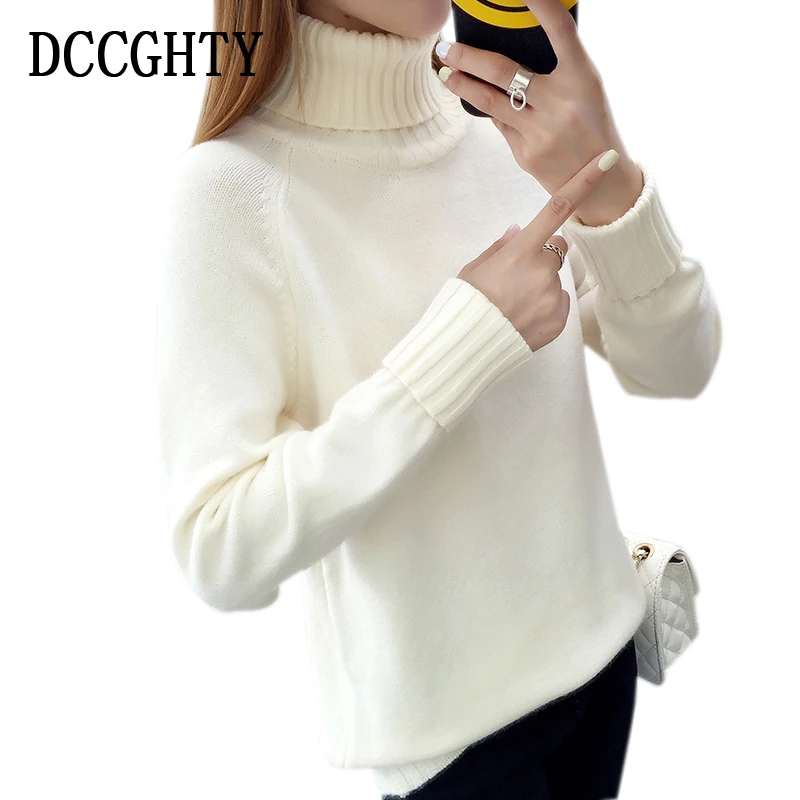 

DCCGHTY Winter High Elastic Oversized Sweater Turtleneck Women 2018 Knitted Basic Solid Color Ladies Ribbed Sweater 2018