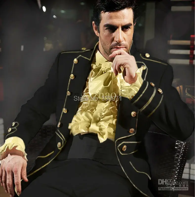 Tailor Made Retro Palace Beige Black Groom Tuxedos Best Man Suits Groomsman Bridegroom Wedding Party Suit(Jacket+Pants+Girdle) | Мужская