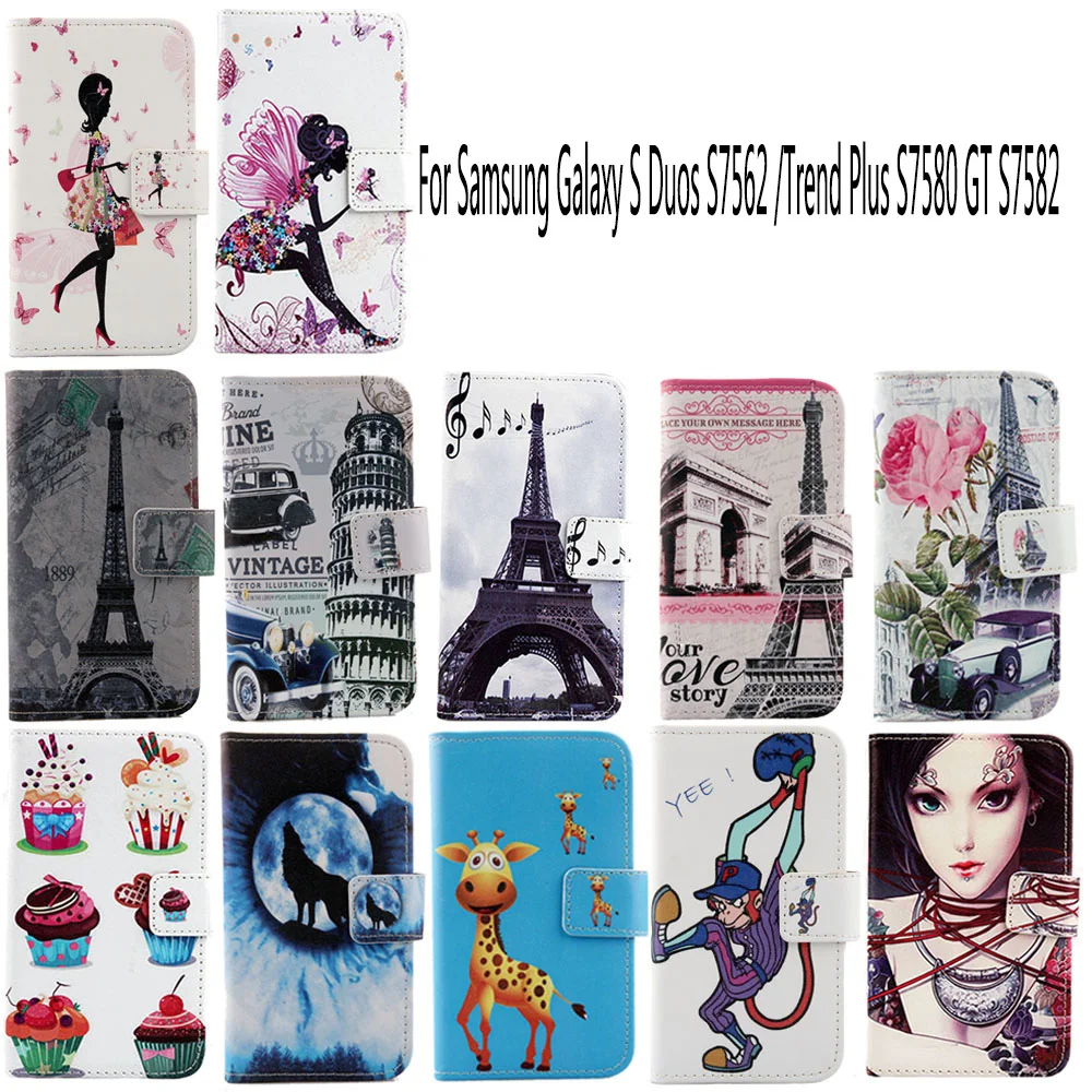 

AiLiShi Cartoon Leather Case For Samsung Galaxy S Duos S7562 /Trend Plus S7580 GT S7582 Colorful Cover Skin Optional Flip