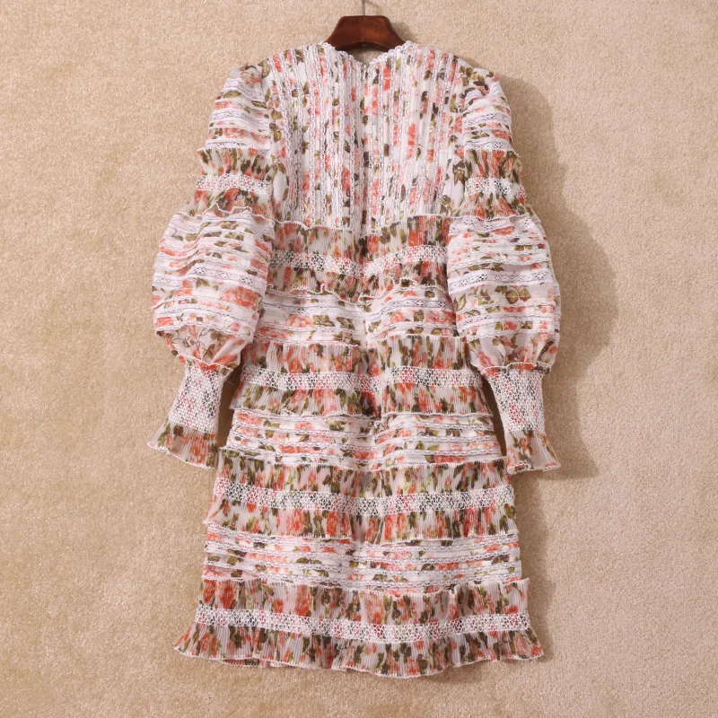 Silk and linen printed deep V-neck blister sleeve Floral Dress sexy dress short | Женская одежда