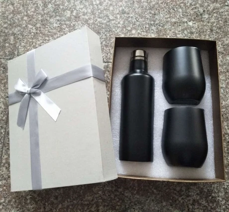 Черный Подарочный набор 12oz яйцо чашки различной формы глоток бокалы для вина и бутылка из нержавеющей стали Изолированная вакуумом 2-стены воды кофе термос кружки - Цвет: Черный