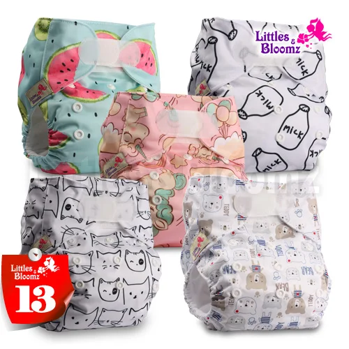 [Littles и Bloomz] 5 шт./компл. Стандартный крюк-петля Многоразовые моющиеся пеленки, 5 подгузники/подгузники и 5 вставки из микроволокна в одном комплекте - Цвет: 13