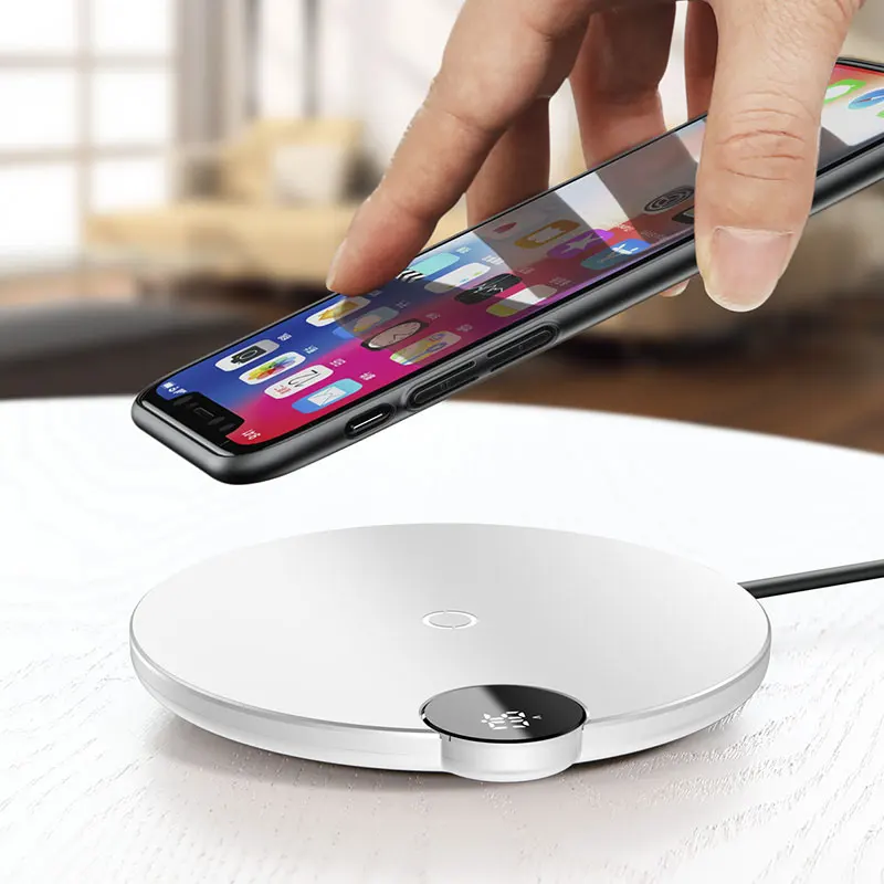 Baseus светодиодный Qi Беспроводное зарядное устройство для iPhone 11 Pro Xs Max X 10 Вт быстрая Беспроводная зарядная площадка для samsung S10 S9 Xiaomi Mi 9 - Цвет: White