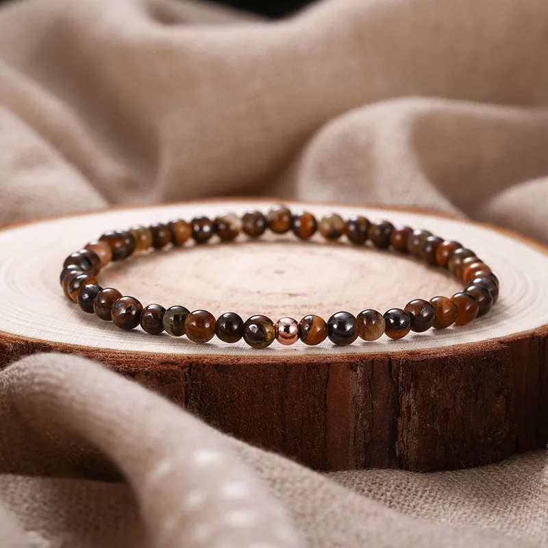 Браслет 4 мм мужские шармы Коричневые круглые бусины мужской минималистичный