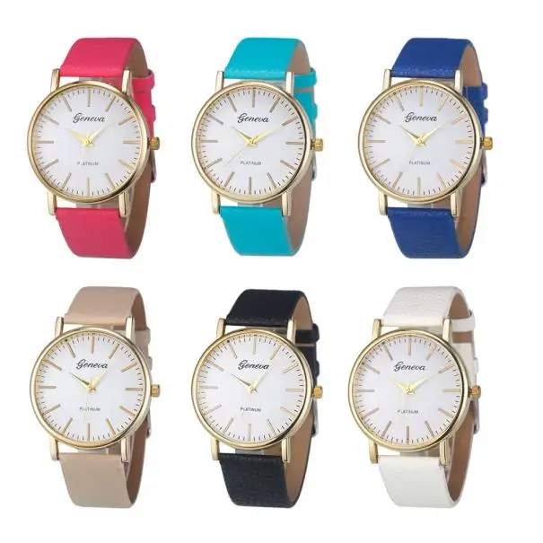 2017 унисекс Часы Женева модный бренд платье дамы кожа Женщины Аналоговые