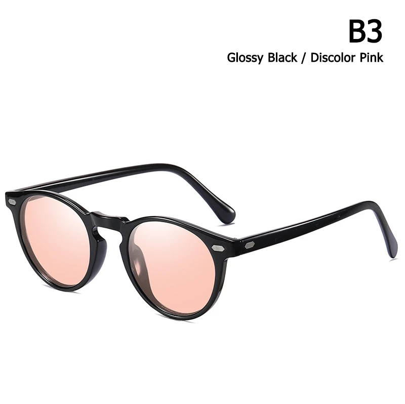 JackJad Fashion TR90 Frame Polarized Round Style Sunglasses Rivet Discolor Lens Brand Design Sun Glasses Oculos De Sol A576 - Цвет линз: B3 Discolor Pink
