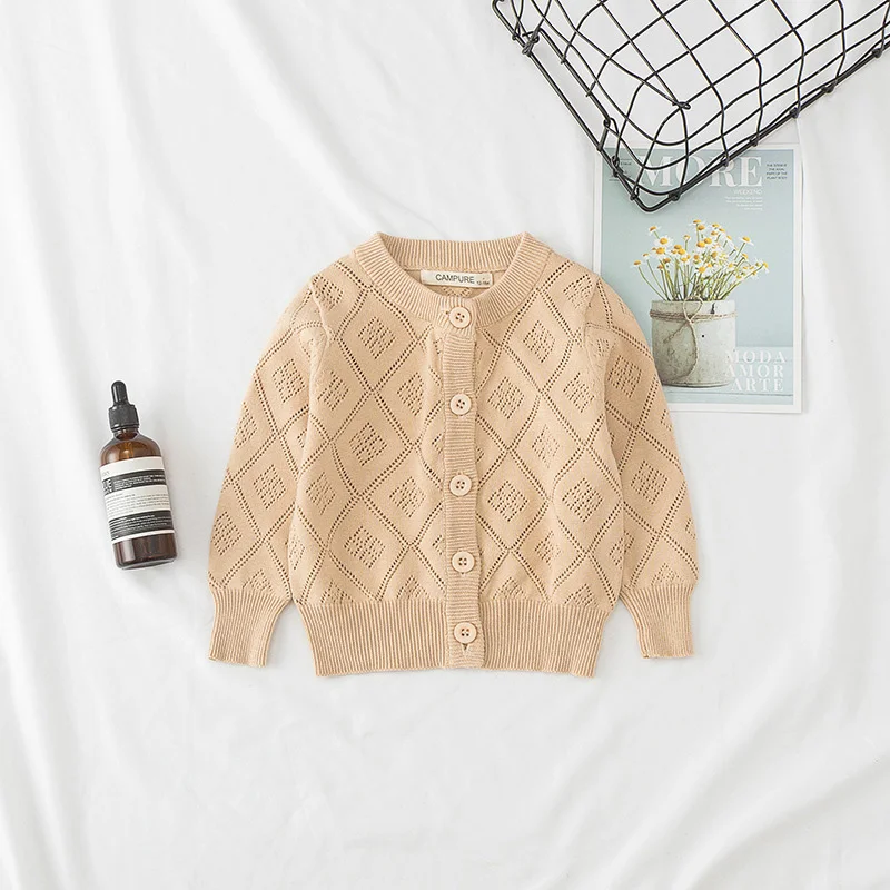 2019 New Boy Jacket Girls Sweater Autumn Winter Cotton Children Knitted Cardigan Hollow-Out Lattice Baby Top 1-6Y | Детская одежда и