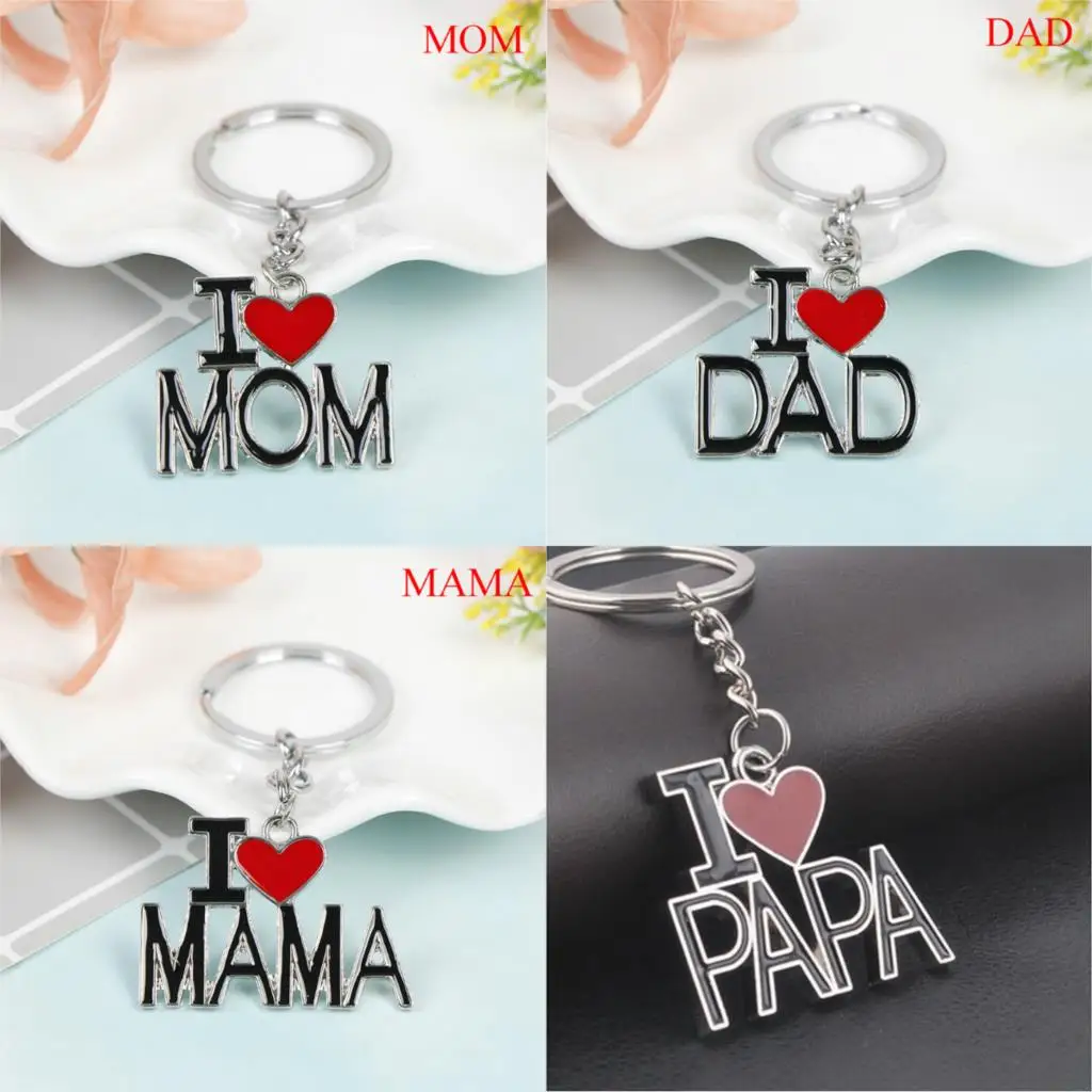  Новинка Футболка с надписью I Love Mom (Я люблю маму Dad Papa или Mama сердце брелок цепочка