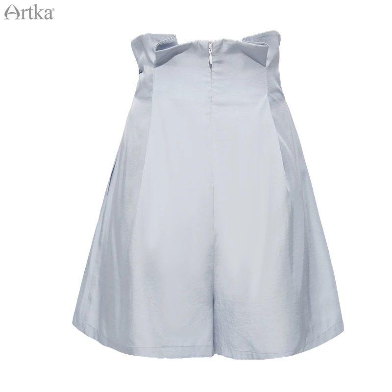 Женские шорты с поясом ARTKA серые свободные высокой талией повседневные KA15290X лето