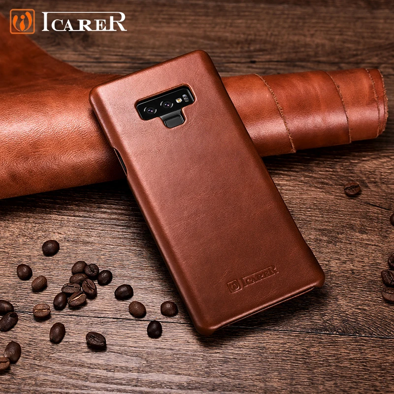 

ICARER for Samsung Galaxy Note 9 8 Pure handmade First Layer Leather Case for Samsung Note 8 Flip Cover Curve Edge Protection