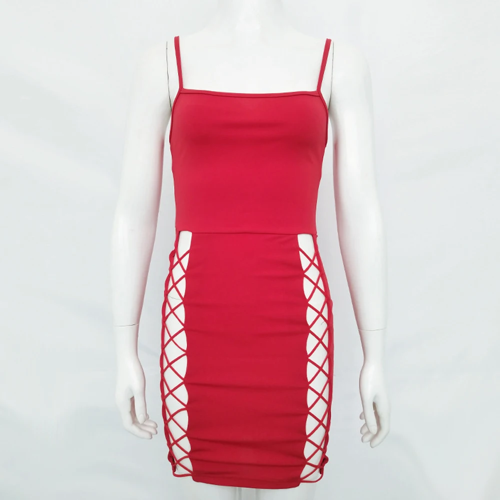 Jasonplay VI модные бретели рукавов Sexy Тонкий Bodycon платье вырезами сбоку вечерние