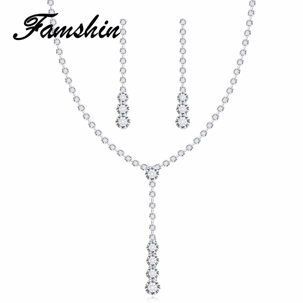 FAMSHIN модный серебряный цвет в стиле знаменитостей ожерелье с кристаллами серьги