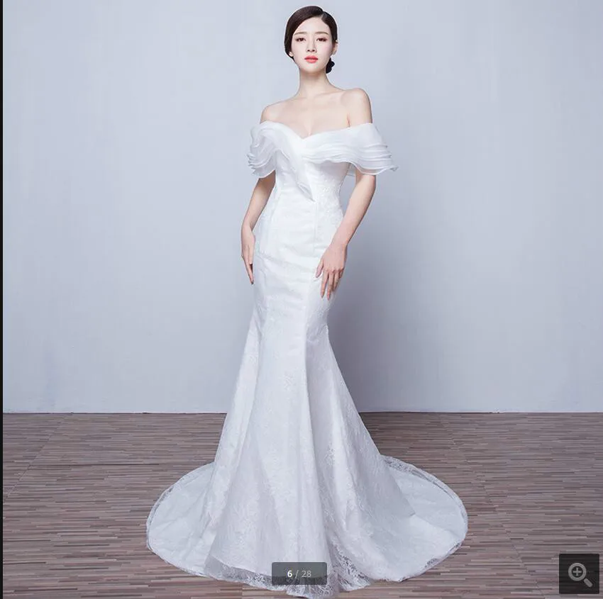 Новое поступление Русалка Кружева аппликация бисером свадебное платье Часовня