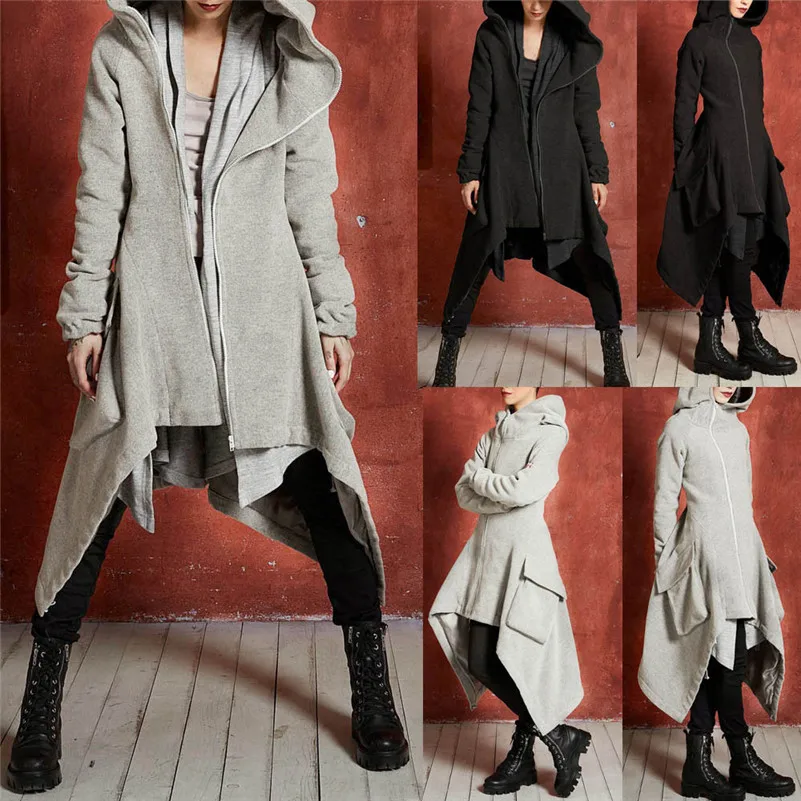 2018 женские зимние Тренч модные Повседневное Толстовка асимметричная застежка