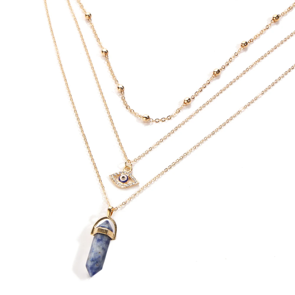 Ай Vintage Opal камень Чокеры Цепочки и ожерелья Модные многослойный кристалл кулон