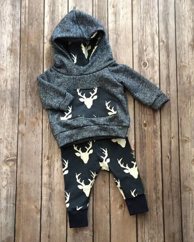 2020new fall autumn Newborn Baby Boy Girls Clothes Cute Tops Hooded + Deer Long Trousers 2pcs Outfit Kids infant Clothing Set | Детская