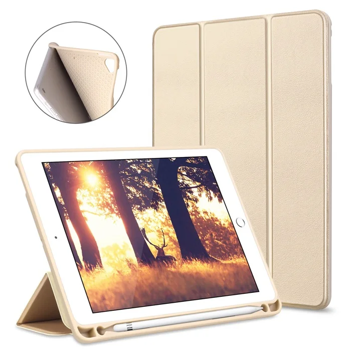 GOLD pencil slot Чехол для нового iPad 9,7 дюйма модель выпуска A1822 A1823 A1893 A1954 жесткий смарт-чехол из искусственной кожи с логотипом - Цвет: GOLD pencil slot