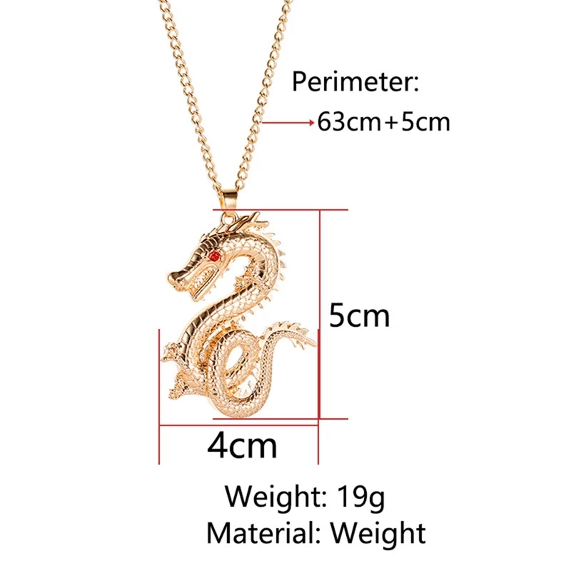 Женское ожерелье с кулоном в виде дракона красными глазами золотого цвета