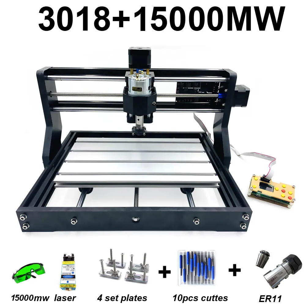 15W CNC 3018 Pro+ Автономное лазерное гравированное Дерево DIY фрезерный станок с ЧПУ, Pcb фрезерный станок, деревянный маршрутизатор, GRBL управление, жажда на металле - Цвет: 15W