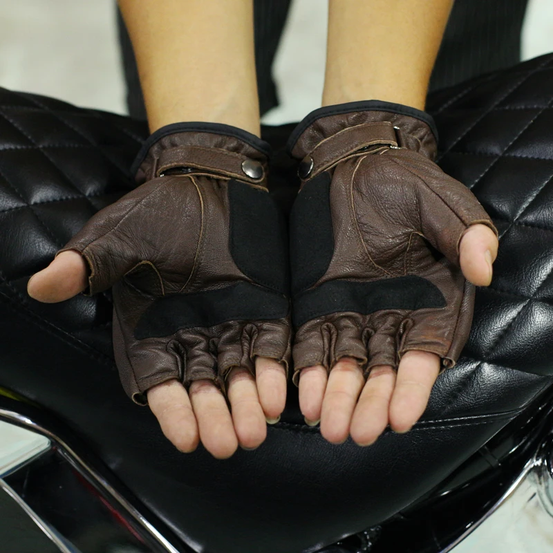 Горячая Распродажа байкерские Мужские кожаные перчатки кожаные мотоциклетные перчатки на половину пальца для ретро коричневого черного цвета M L XL XXL