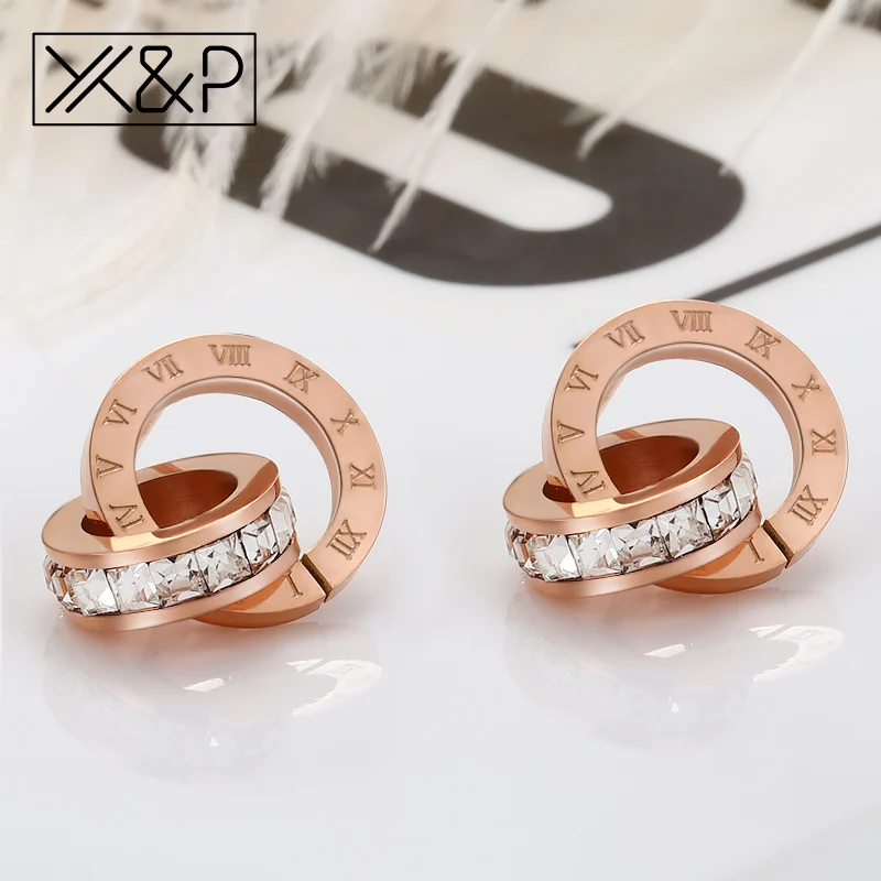 X & P модные серьги гвоздики золотистого и серебристого цветов со стразами для