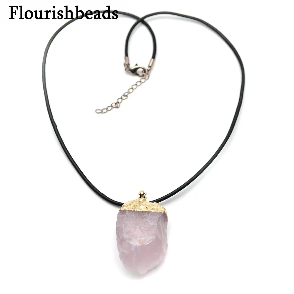 

Natural Rose Quartz Rough Stone Freeform Nugget Pendant Crystal Healing Necklace Fashion Woman Jewelry