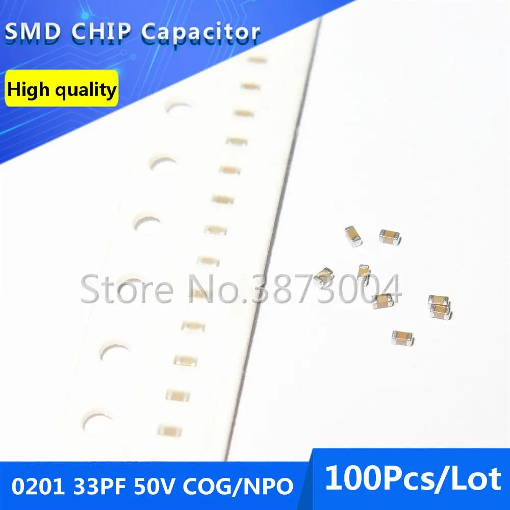 

100pcs 0201 33PF 50V COG/NPO 5% Thick Film Chip Multilayer Ceramic Capacitor