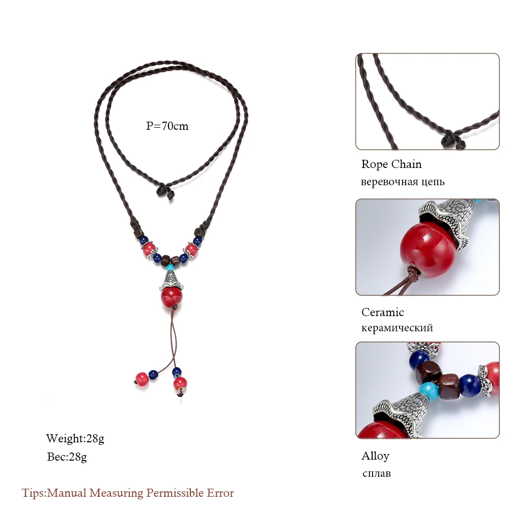 Meyfflin этнические керамические Длинные ожерелья и подвески Красная Зеленая капля