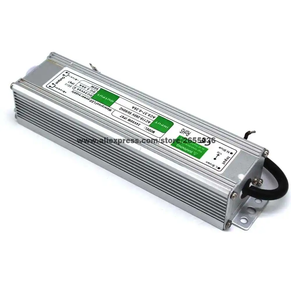 Водонепроницаемый ip67 источник питания 24V 2.1A 50w светодиодный трансформатор AC110V 220V
