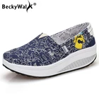 Туфли BeckyWalk женские холщовые, с принтом, кроссовки на платформе, без застежки, повседневные лоферы, WSH2926, весна-осень