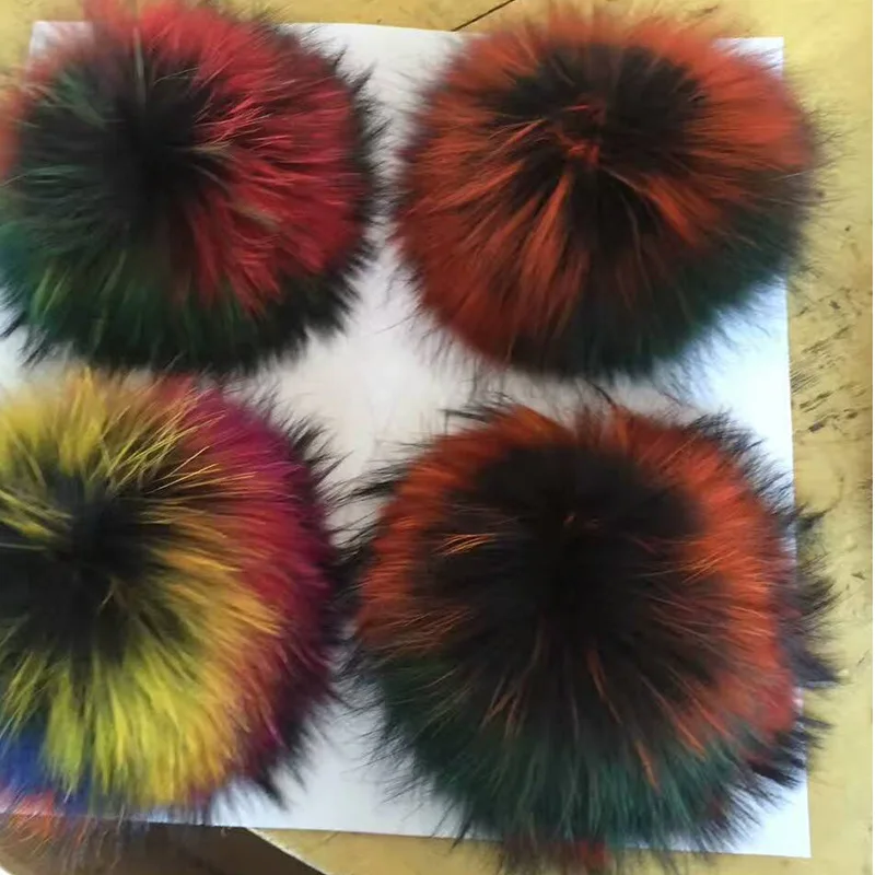 rainbow color Разноцветные помпоны из натурального меха, вязаные шапочки, шапки Skullies, зимние толстые пушистые Меховые помпоны для вязания, шапки Gorros, сумки, одежда в подарок - Цвет: rainbow color