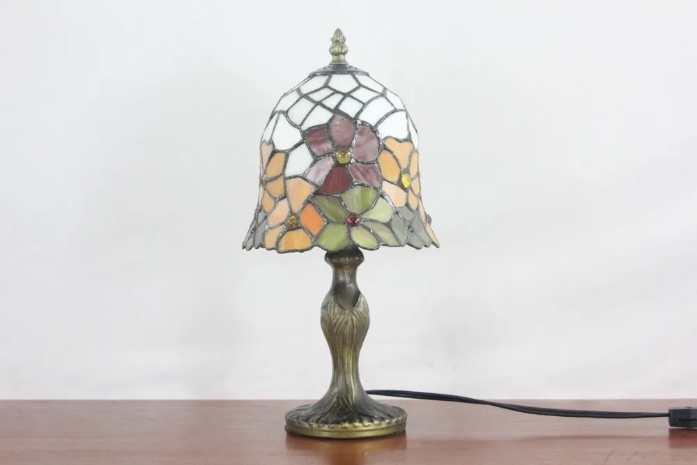 Настольная лампа Tiffany Style маленькая Витражная с подсолнечником светильник для