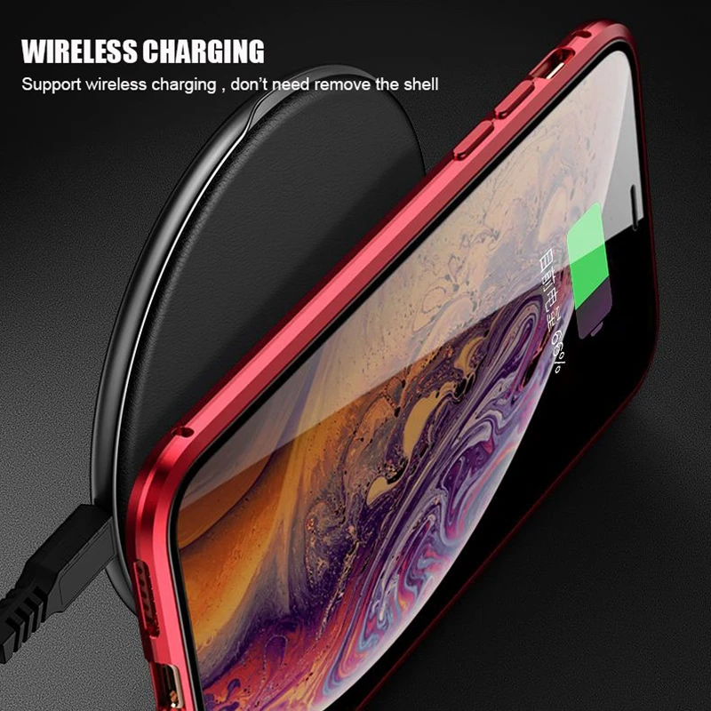 360 двухсторонний стеклянный Магнитный чехол для iPhone Xs Max Xr адсорбционный