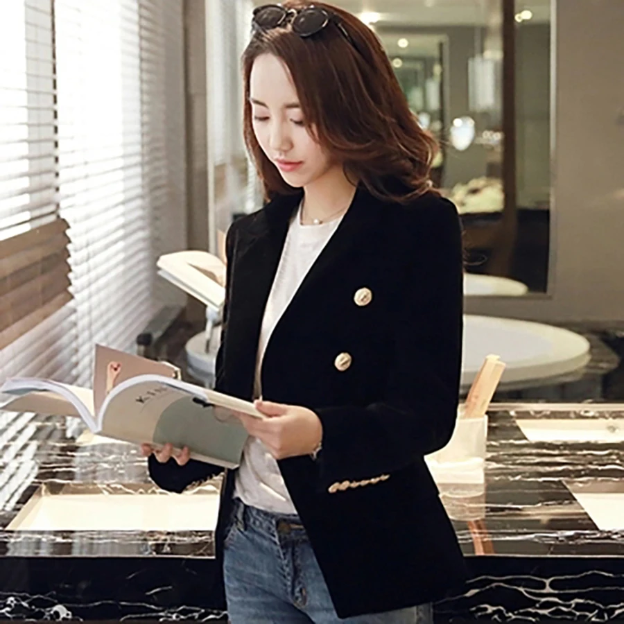 Primavera Блейзер Mujer Elegante Куадрос двубортный бархатный офисная одежда корейский