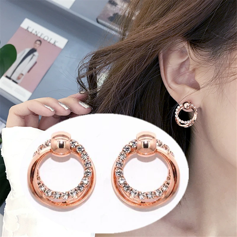 2018 Горячие женские модные серьги Bijoux цвета розового золота геометрические круги