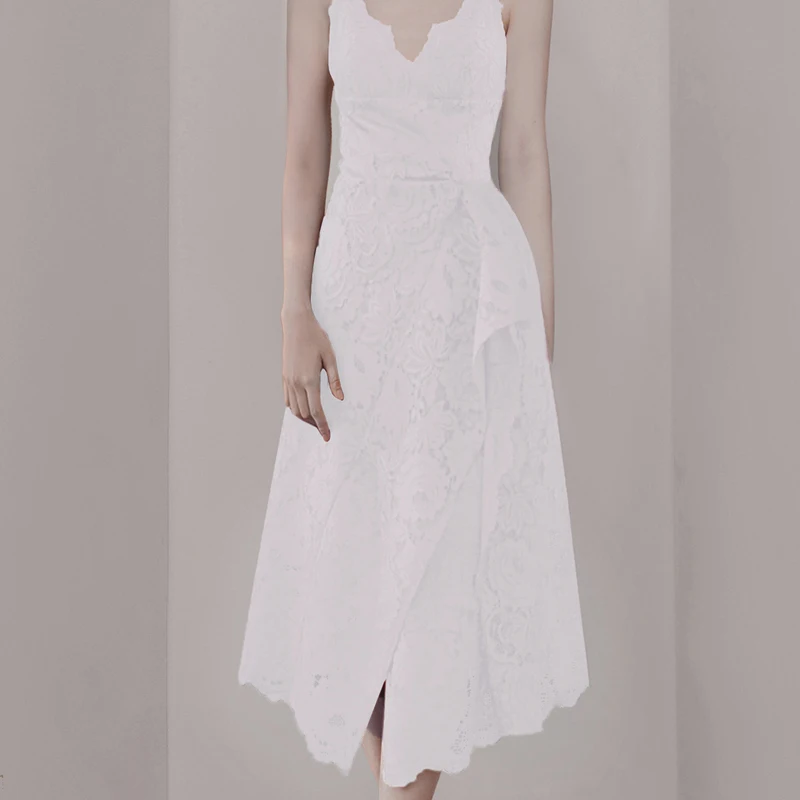 Женское асимметричное платье Max Spri кружевное на бретельках без рукавов с