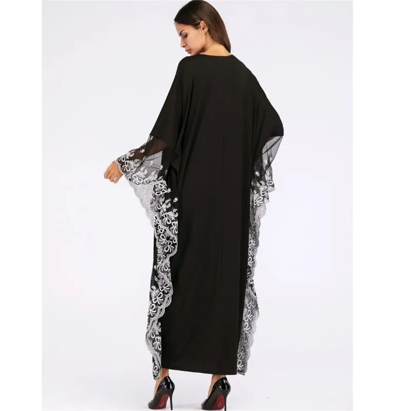 Женский халат с рукавами летучая мышь Abaya кружевной вышивкой платье в турецком