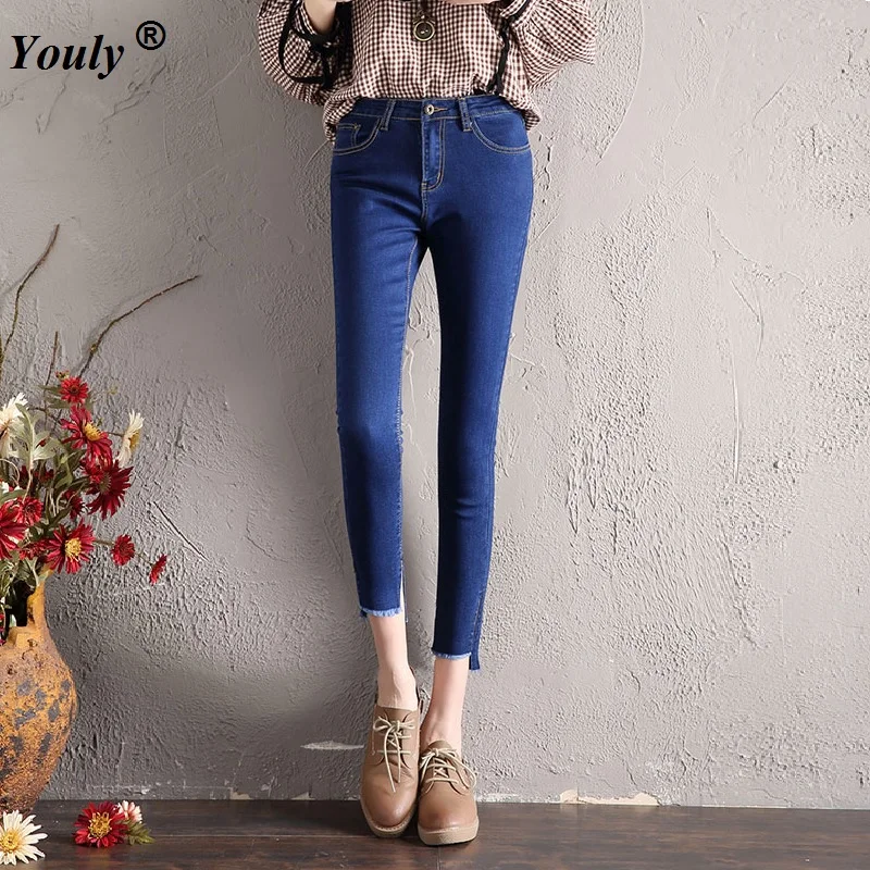 

Hole Denim Pants Blue Bleach Wash Distressed Rock Denim Jeans Women Casual High Waist Button Fly Ripped Pants 2021 Skinny Jeans