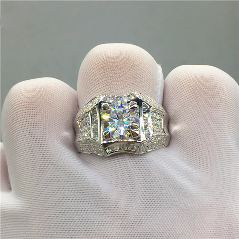 Твердое 18 K 750Au 1ct Белое золото Moissanite алмаз мужское кольцо D Цвет VVS с национальным сертификатом