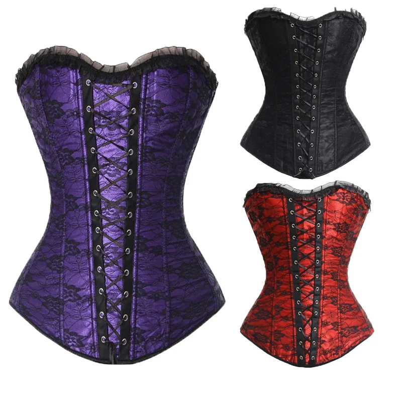 Корсеты и бюстье Overbust Сексуальная костей талии похудения корсет черный красный