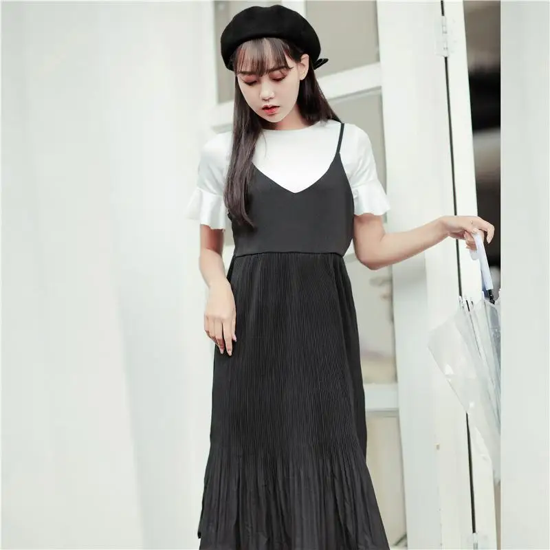 Лето 2017 г. корейский Для женщин шифон плиссированные платья Повседневные